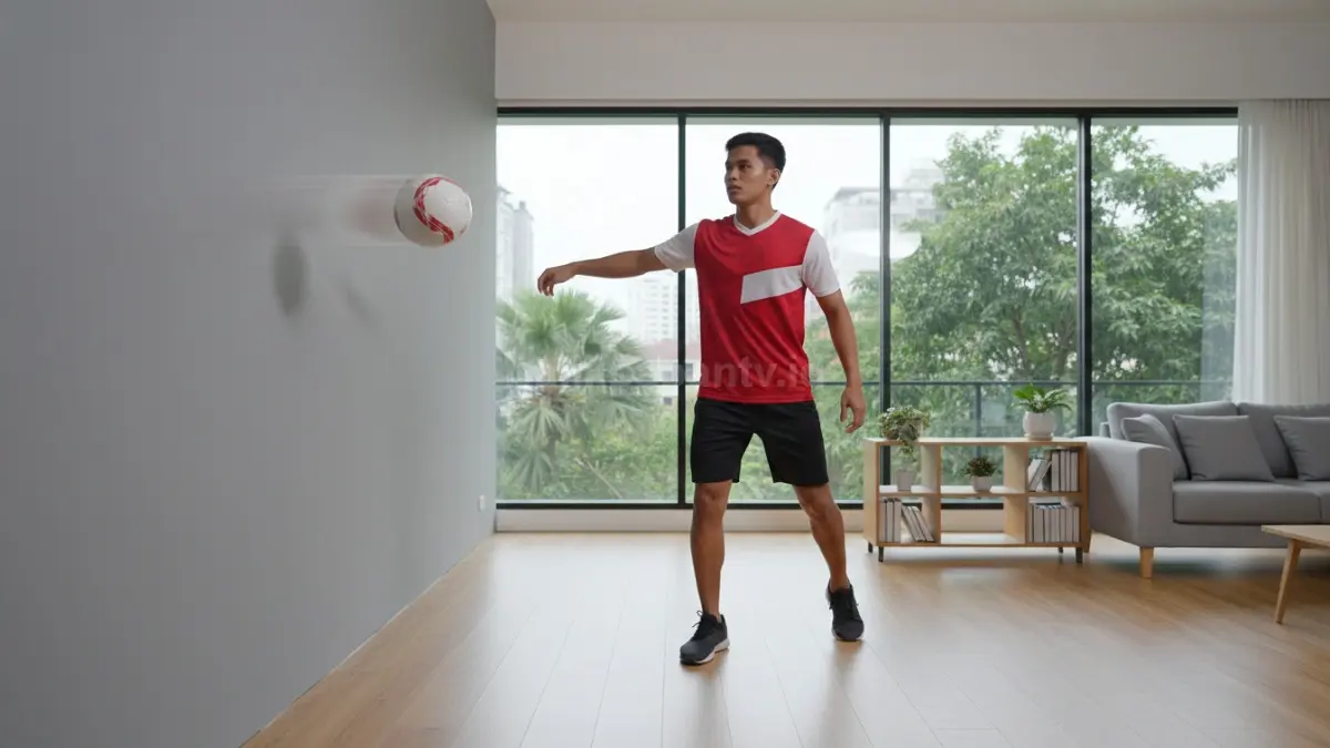 Passing bola ke dinding di rumah, latihan akurasi sederhana
