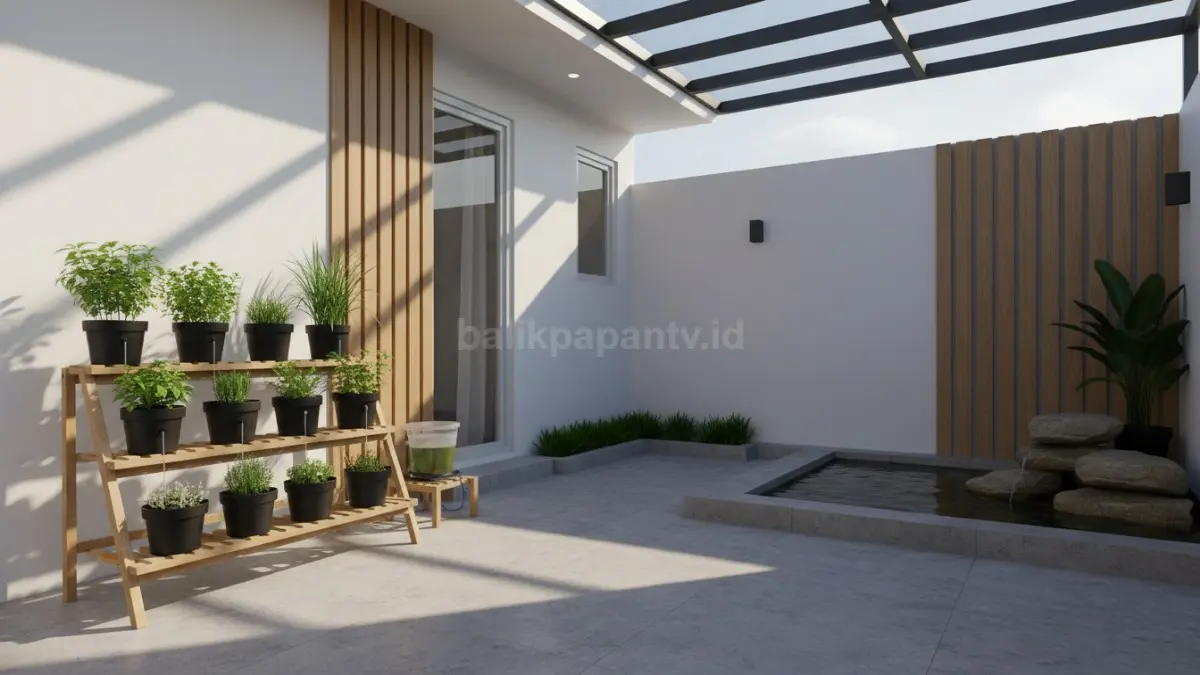 Pengaturan Cahaya dan Air Pastikan setiap pot mendapat cahaya cukup dan sistem penyiraman mudah dijangkau.