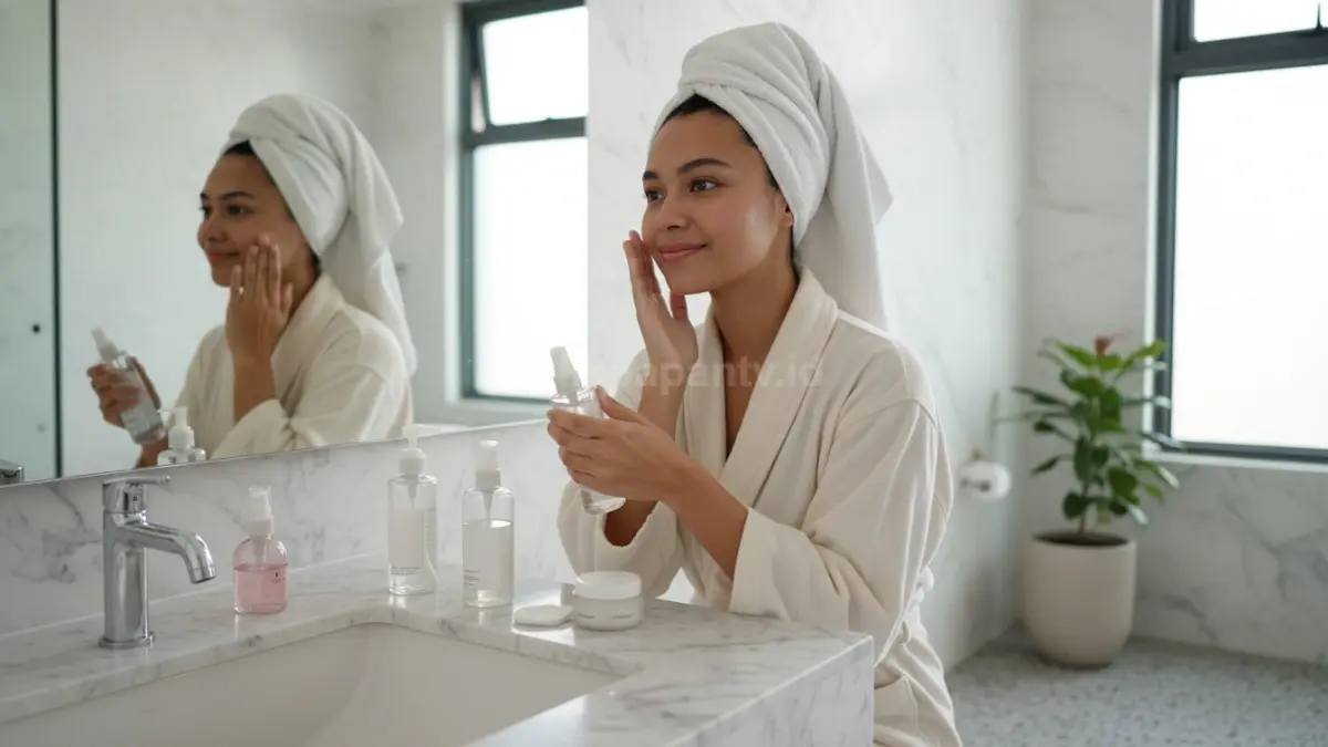Rutinitas skincare harian dengan produk dasar sederhana
