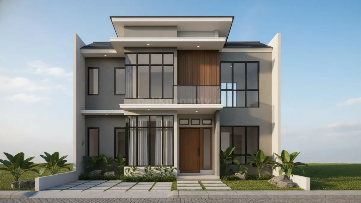 Visual rumah compact bergaya modern dengan desain simpel dan garis tegas, memanfaatkan ruang secara efisien, dilengkapi jendela besar yang membuat interior tetap terang dan terasa lebih luas meski lahan terbatas.