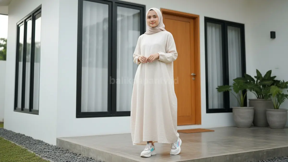 Abaya dipadukan dengan sneakers untuk gaya kasual