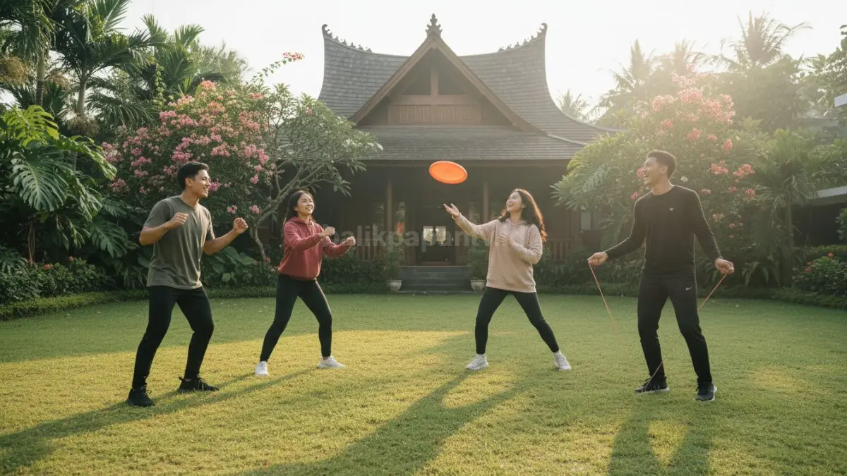 Bubuhan ikam asyik melakukan aktivitas kreatif bergerak, seperti dance challenge singkat, main frisbee, atau games seru di halaman, bikin badan aktif dan hati senang.