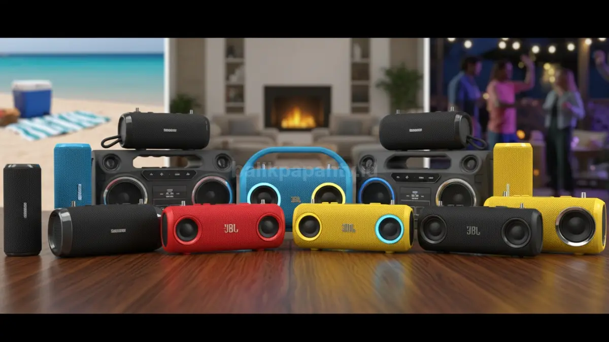 Deretan speaker Bluetooth 2025 dari berbagai ukuran dan desain siap digunakan di berbagai suasana.