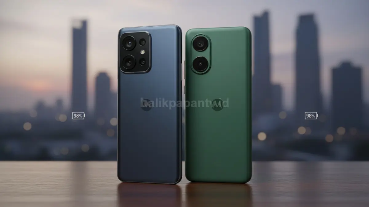 Dua HP Motorola dengan baterai besar dan desain berbeda.