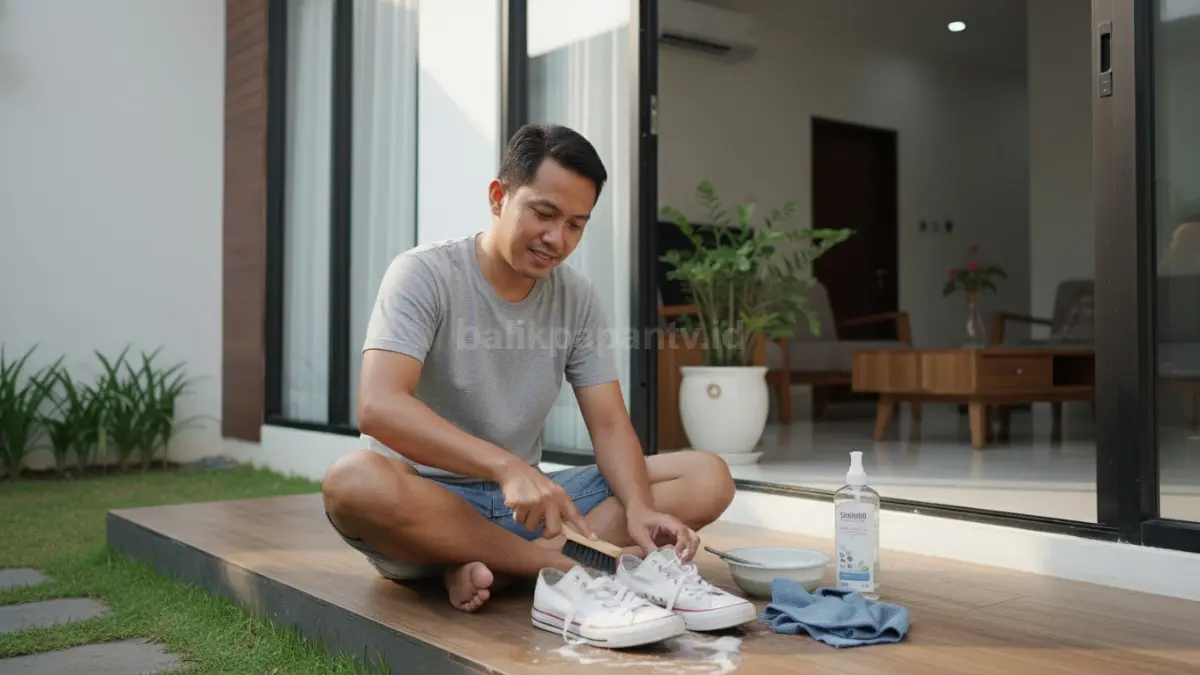 Membersihkan sneakers agar tampilan tetap bersih dan terawat
