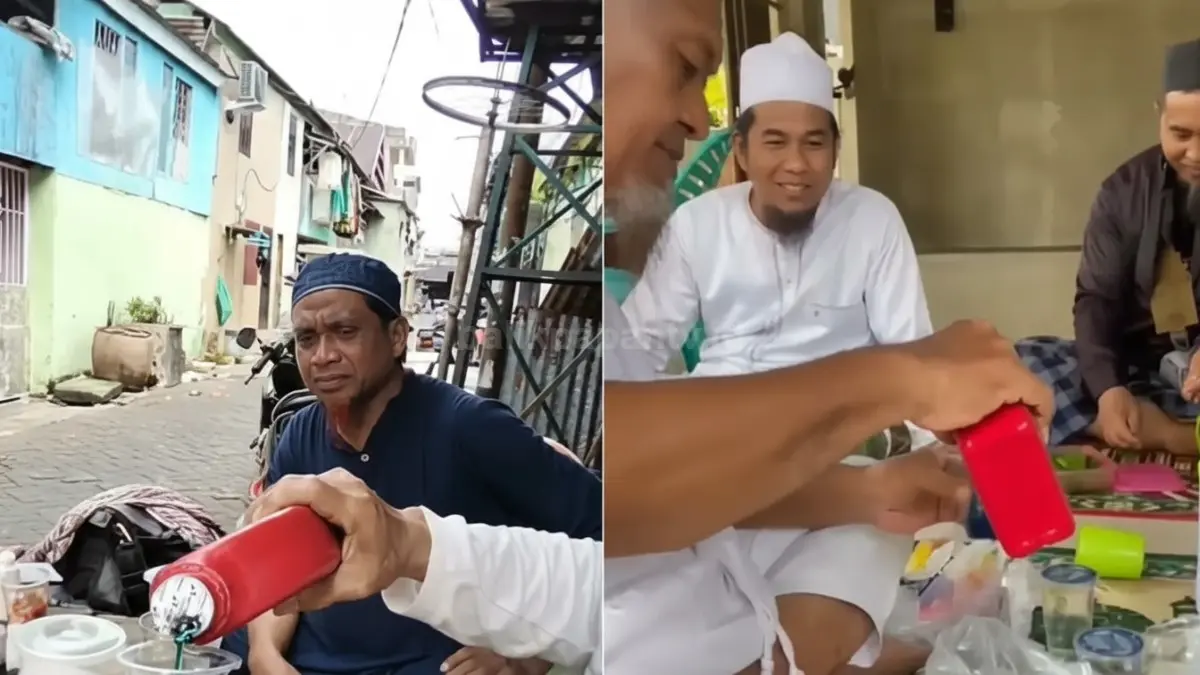Potongan gambar video sejumlah pria menenggak oli demi kesehatan.