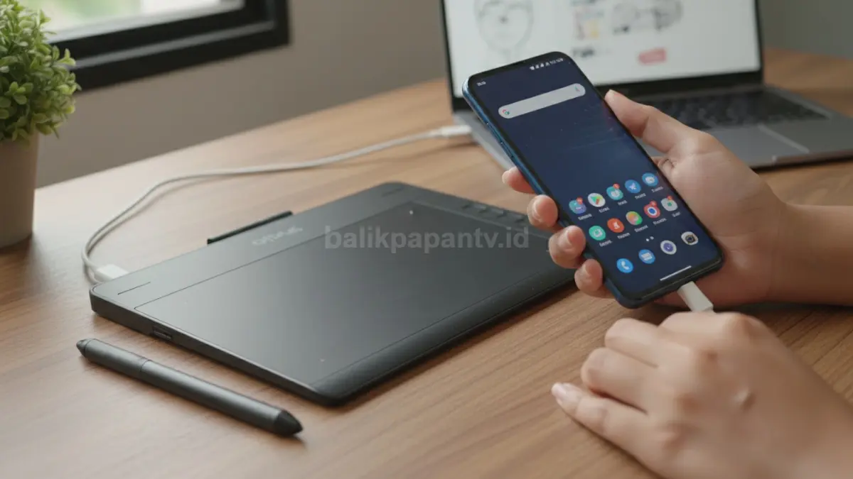 Proses koneksi OTG pen tablet ke smartphone Android dengan mudah.