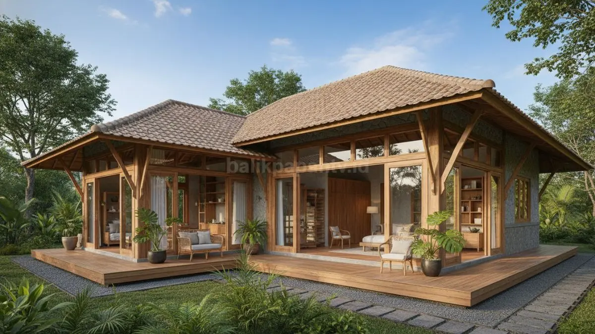 Rumah Japandi tropis di pedesaan dengan desain terbuka dan material alami