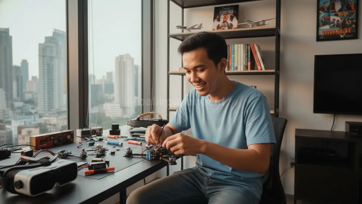 seseorang sedang melakukan hobi favorit, fokus dan bahagia.
