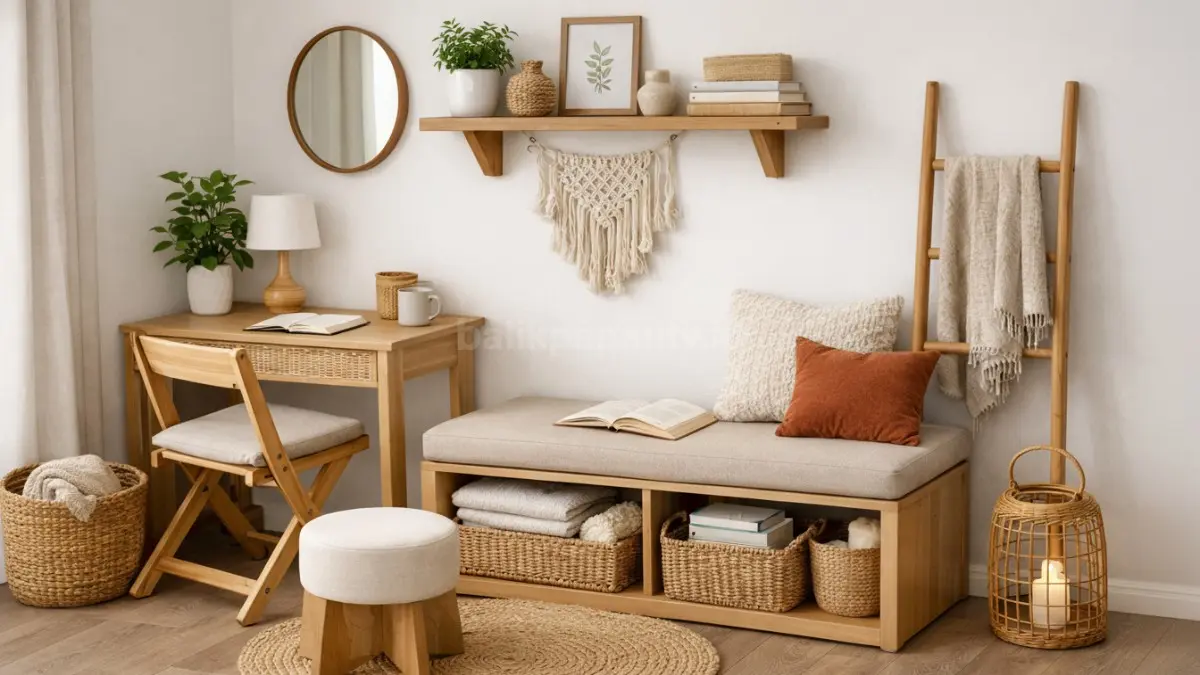 Sudut rumah dengan furnitur kecil yang punya fungsi ganda.