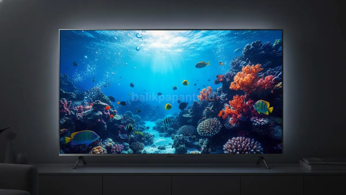 Visual warna tajam layar QLED SPC ST50 saat menampilkan konten 4K.