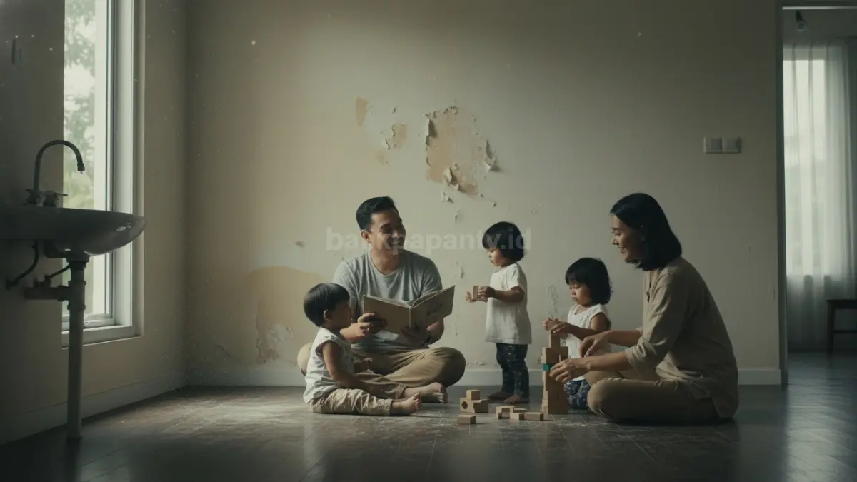 Anak bermain di lantai dengan debu rumah yang berpotensi mengandung timbal