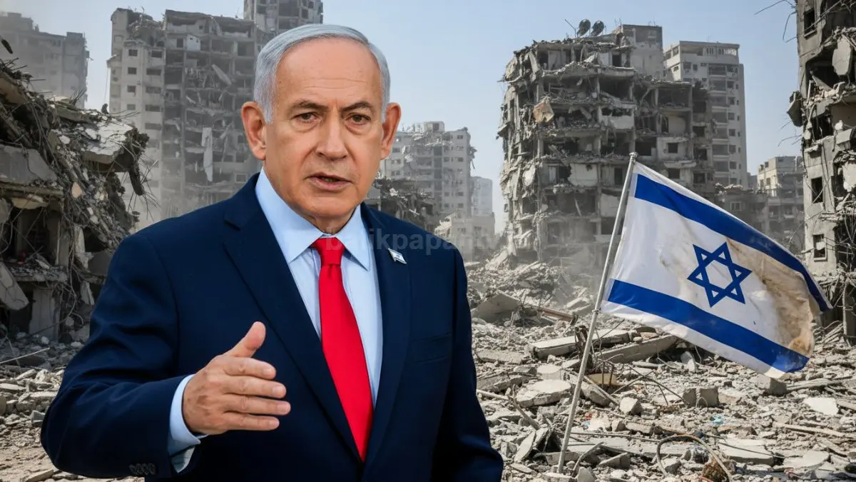 Ilustrasi Dampak serangan udara Israel di Lebanon dengan bangunan hancur