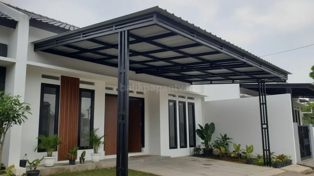 Kanopi besi hollow dengan atap spandek