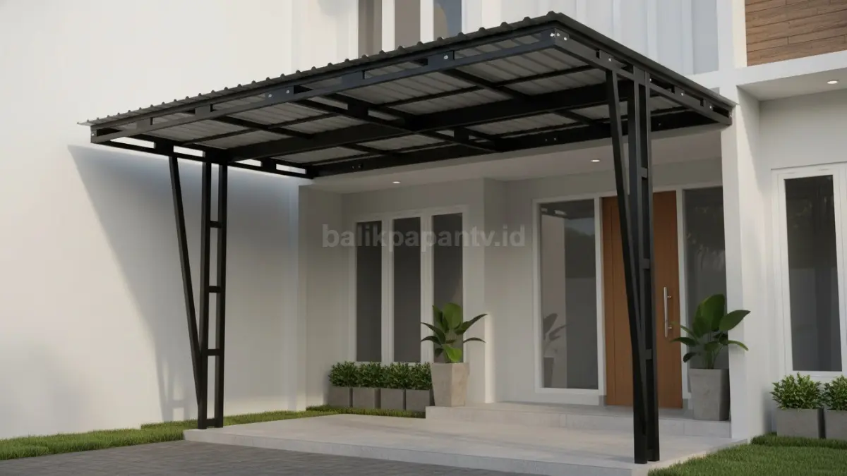 Kanopi dengan rangka exposed industrial