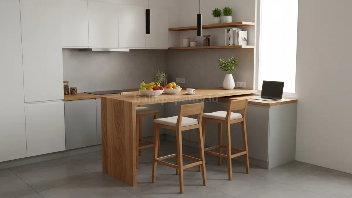  L Minimalis dengan Top Table Kayu 
