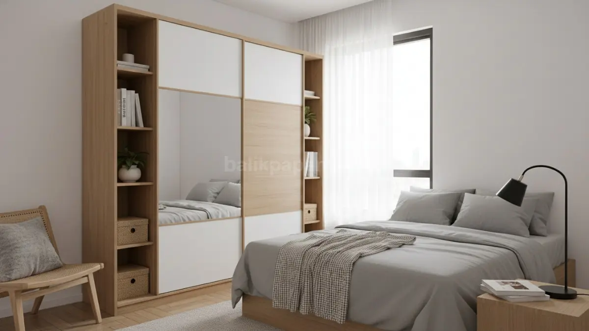 Lemari pintu geser papan minimalis solusi kamar sempit modern