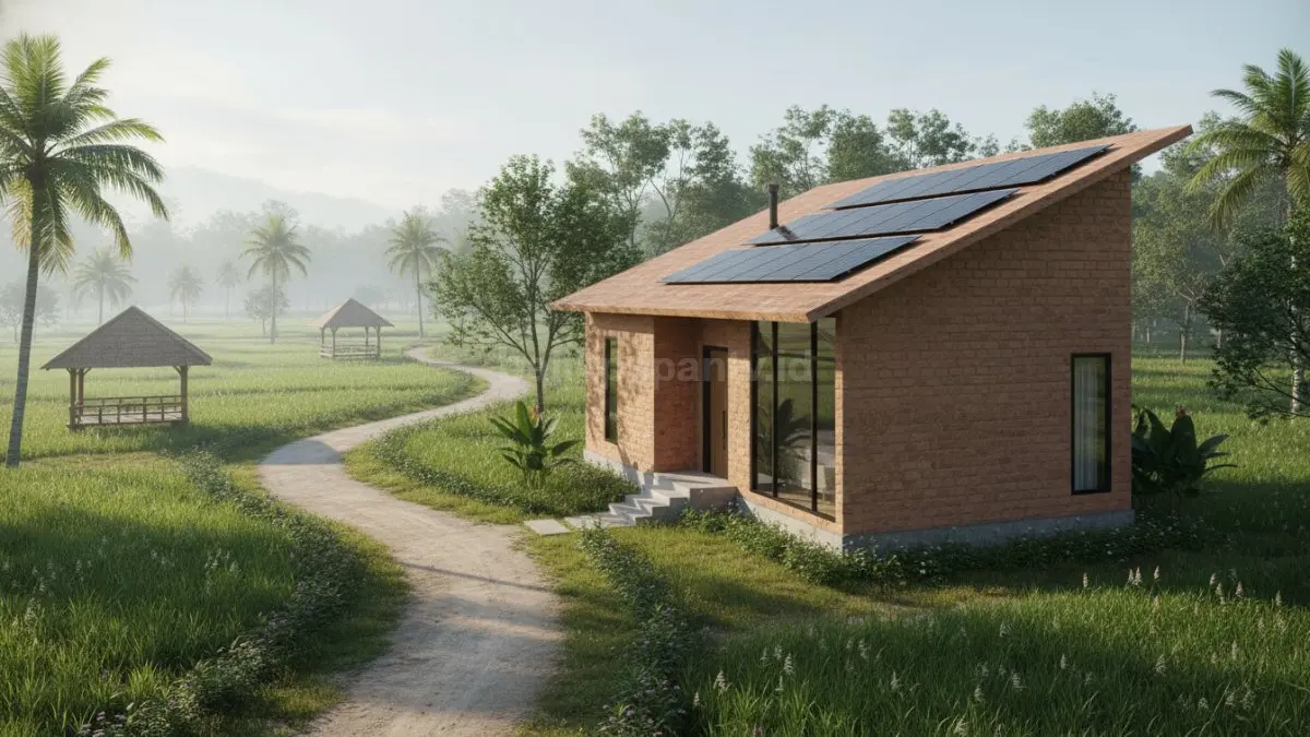 Rumah desa dengan ventilasi alami dan desain terbuka tropis