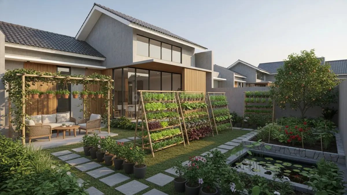 taman rumah dengan sayuran mini hias estetik dan produktif