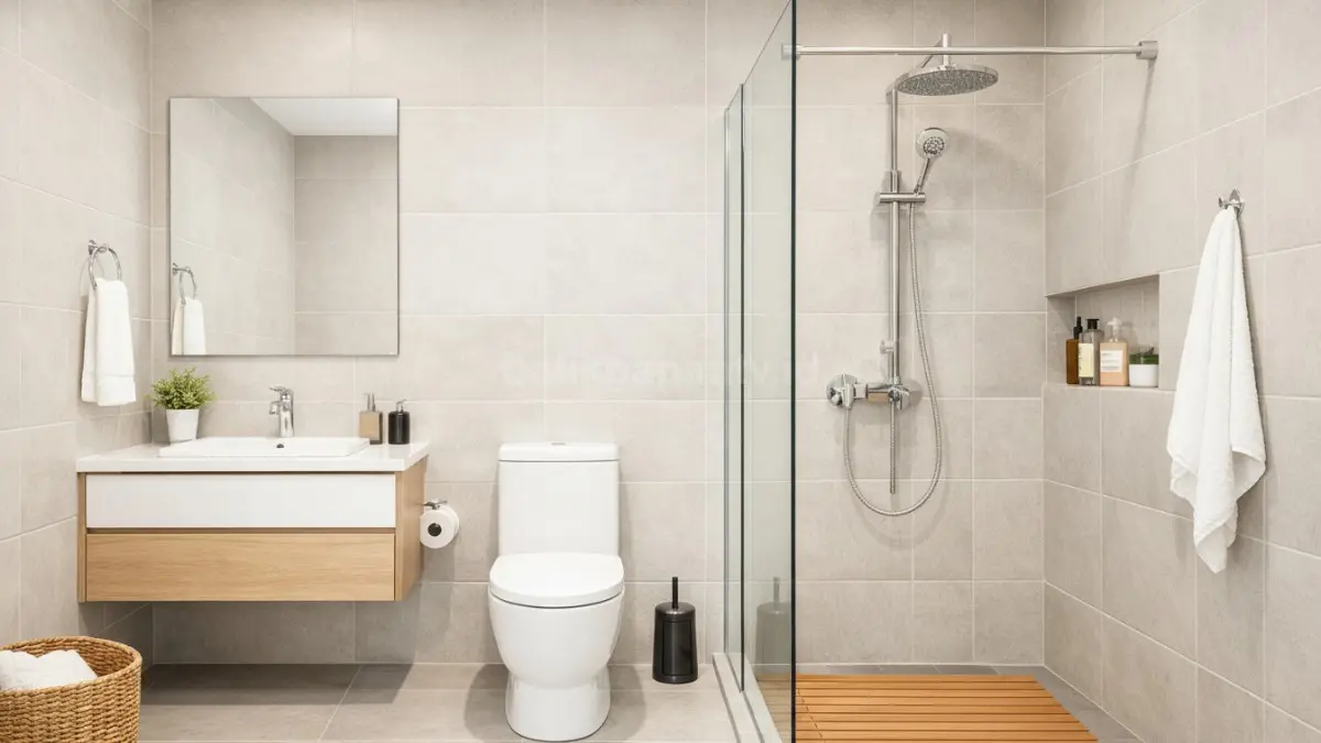 Area basah dan kering di kamar mandi minimalis.