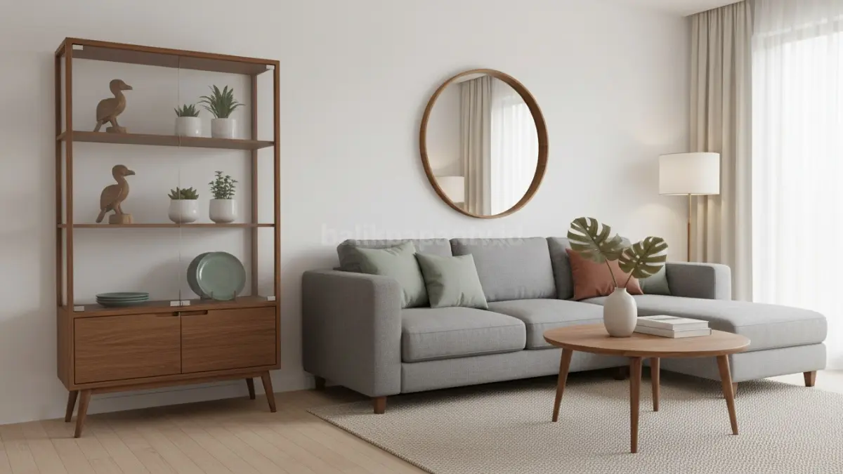 Lemari hias minimalis modern dengan tampilan sederhana dan rapi
