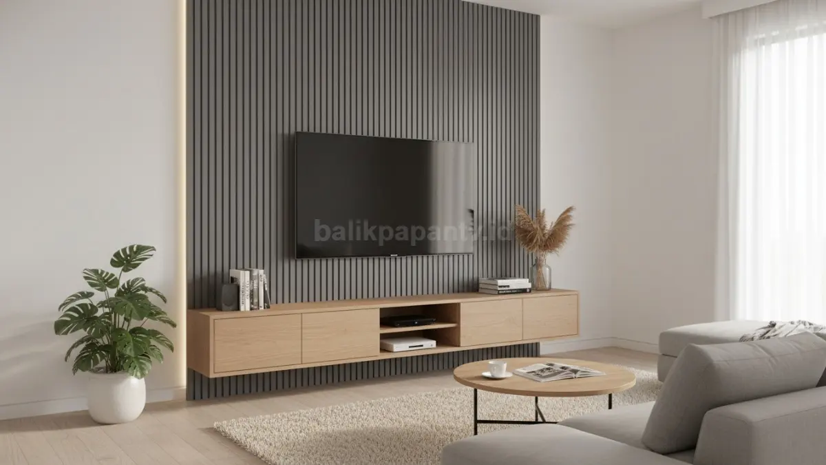 Rak TV kombinasi panel dinding