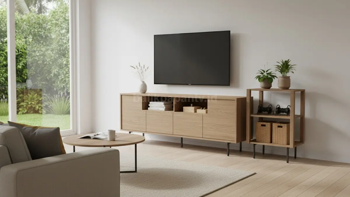Rak TV multifungsi dengan storage