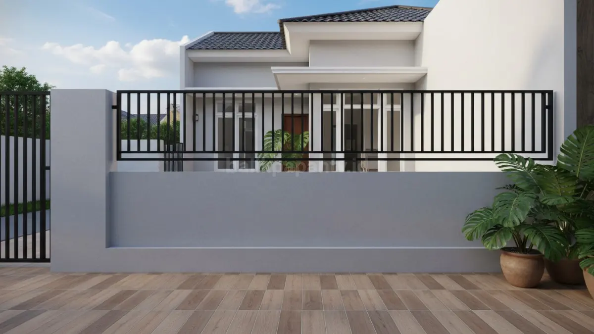 Teras Beton Minimalis dengan Pagar Besi