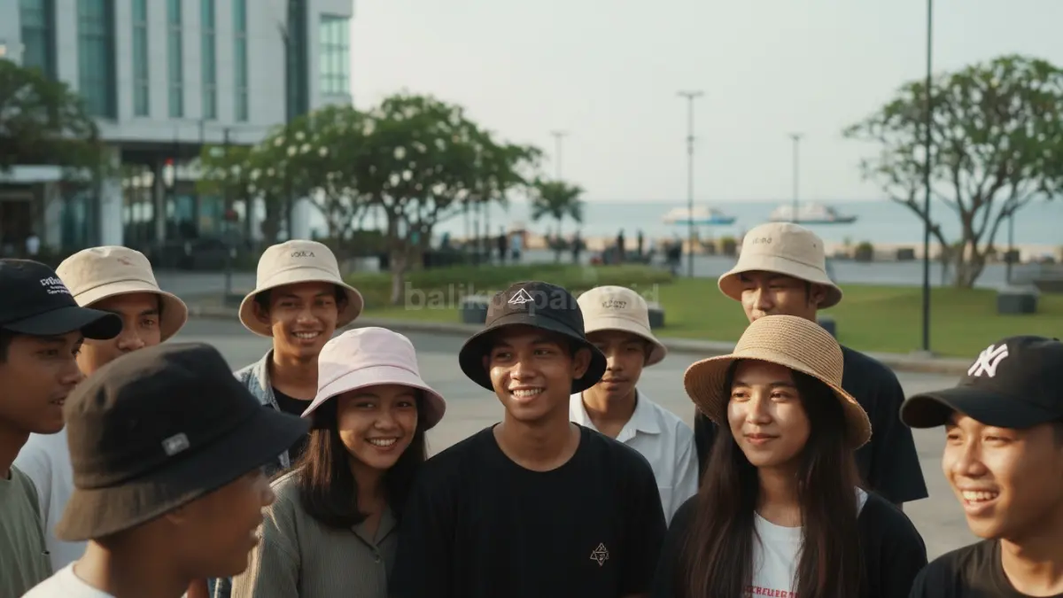 Anak muda memakai topi di area pantai sebagai gaya dan pelindung panas