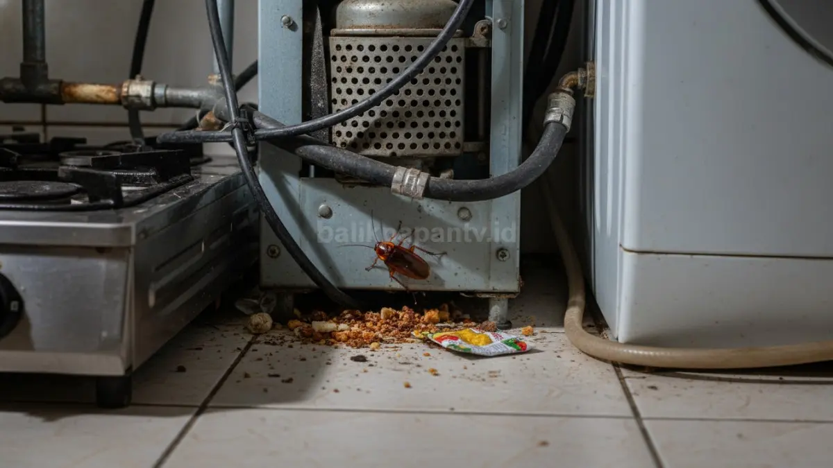 Area dapur rumah dengan sisa makanan tempat kecoa sering bersembunyi