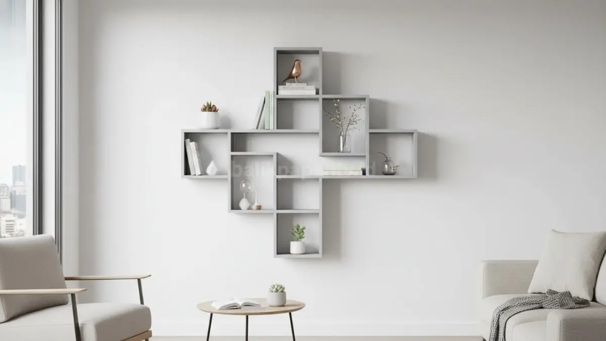 Contoh rak dinding triplek estetik yang cocok untuk dekorasi rumah modern