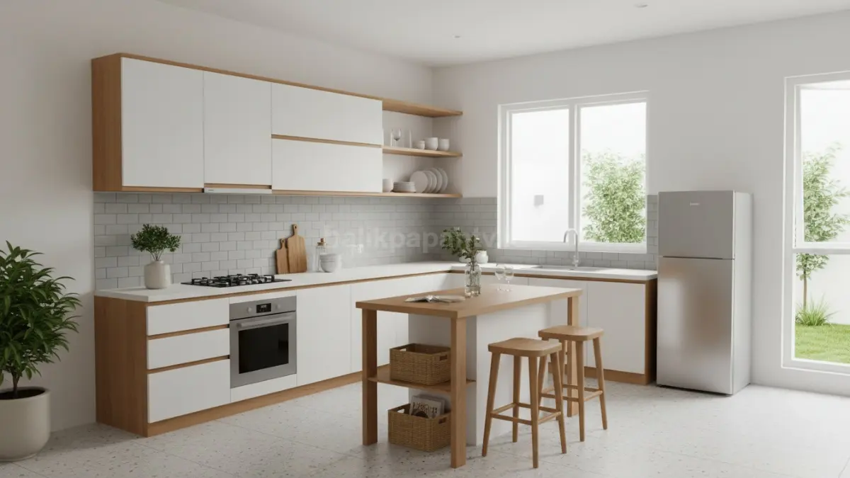 Dapur kecil dengan kitchen set sederhana yang tetap fungsional