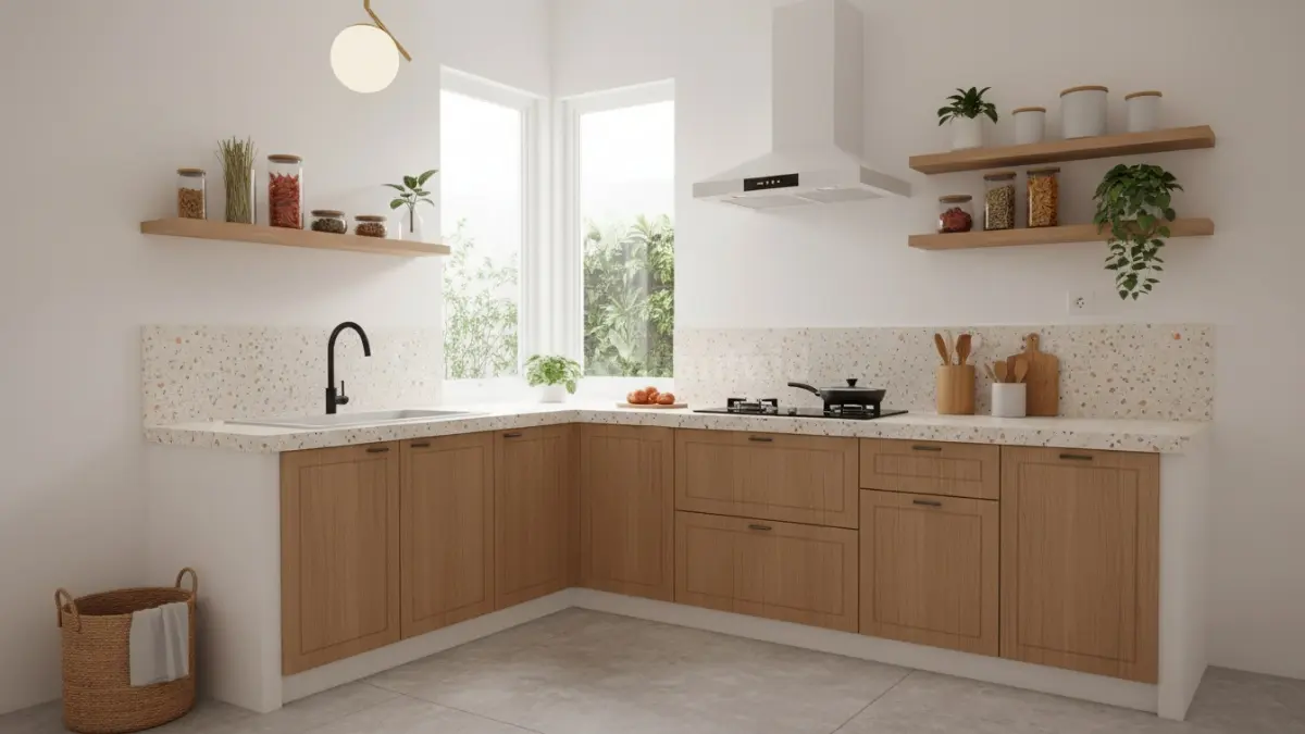 Kitchen set minimalis dapur kecil dengan desain rapi dan warna terang