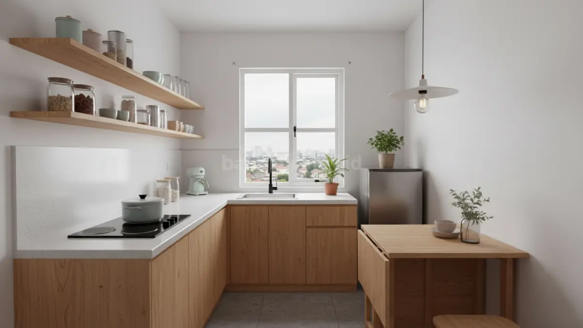 Kitchen set minimalis dapur kecil dengan desain rapi dan warna terang