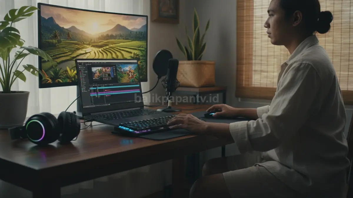 Laptop digunakan editing video dan gaming ringan.