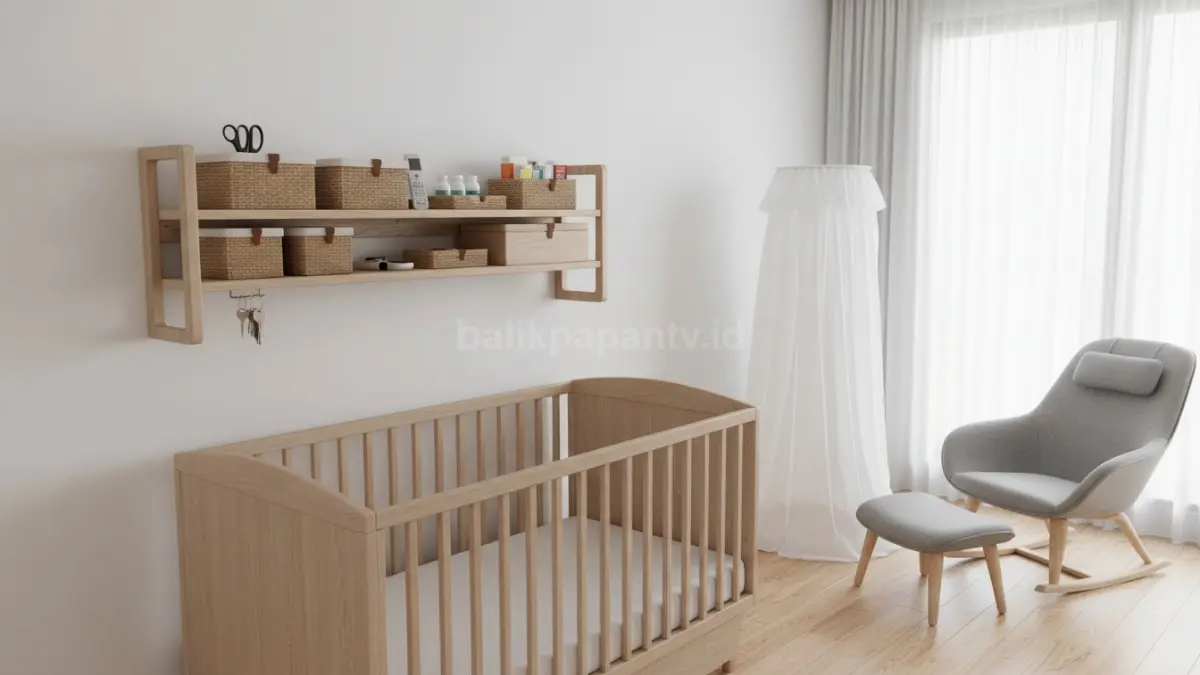 Penyimpanan barang kecil agar tidak mudah dijangkau bayi di kamar bayi
