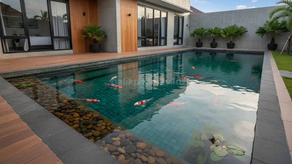 Pilihan keramik tahan air untuk kolam ikan rumah
