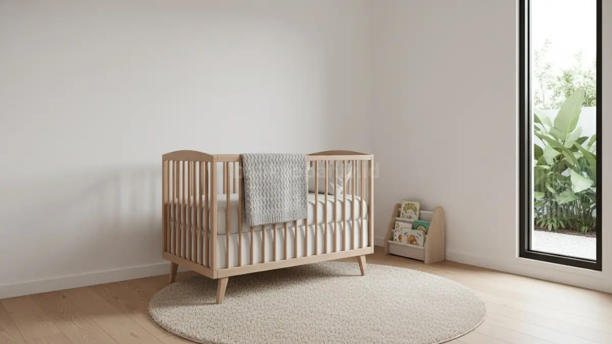 Posisi tempat tidur bayi di area aman dan jauh dari benda berbahaya
