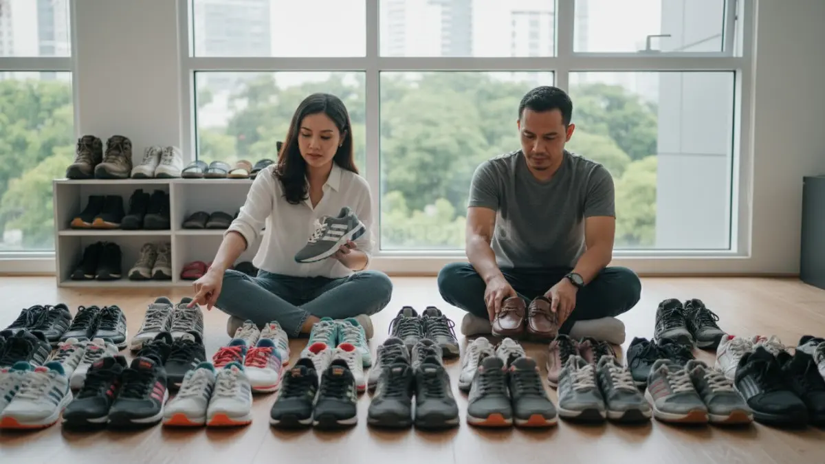 Proses memilah sepatu berdasarkan jenis penggunaan
