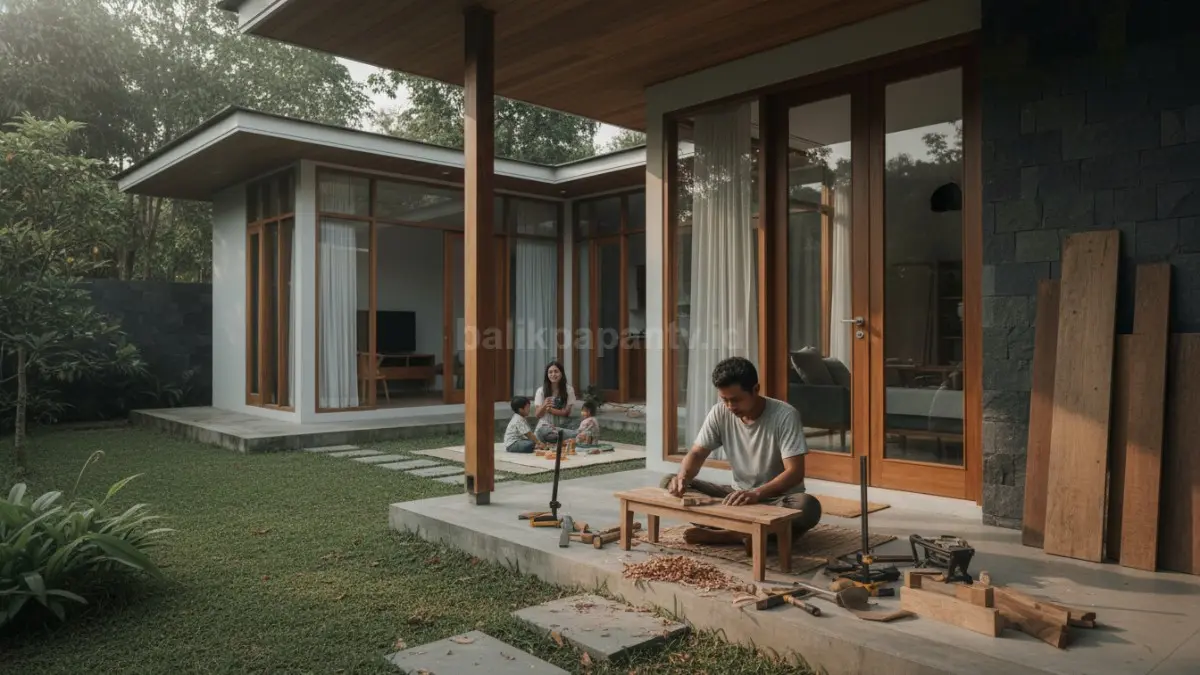 Proses pembuatan bangku mini dari kayu bekas dengan alat sederhana di rumah