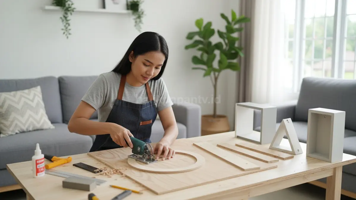 Proses pembuatan kerajinan triplek modern dengan desain minimalis di rumah
