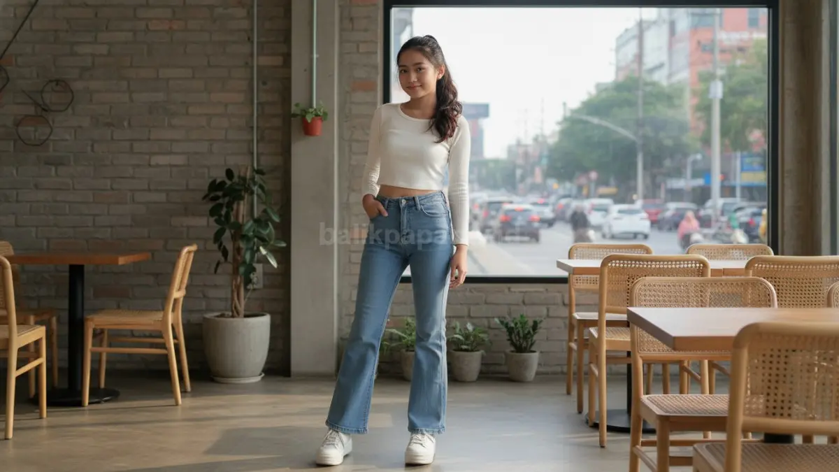 Remaja perempuan memakai celana cutbray modern dengan gaya santai