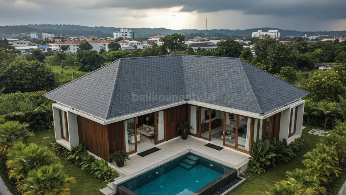 Rumah modern dengan atap bitumen, tahan hujan dan panas tropis