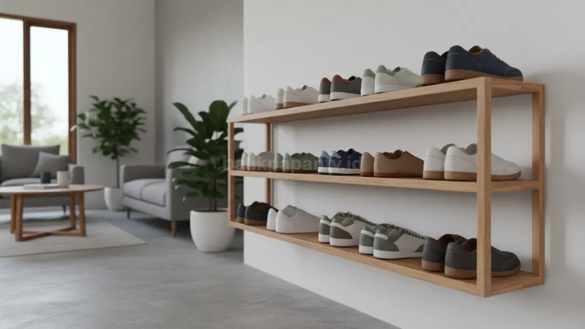Teknik menyusun sepatu sejajar di dalam rak minimalis
