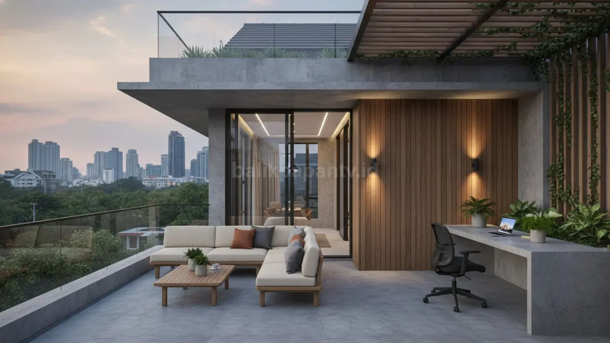 teras rumah minimalis dengan dak beton modern dan tampilan elegan