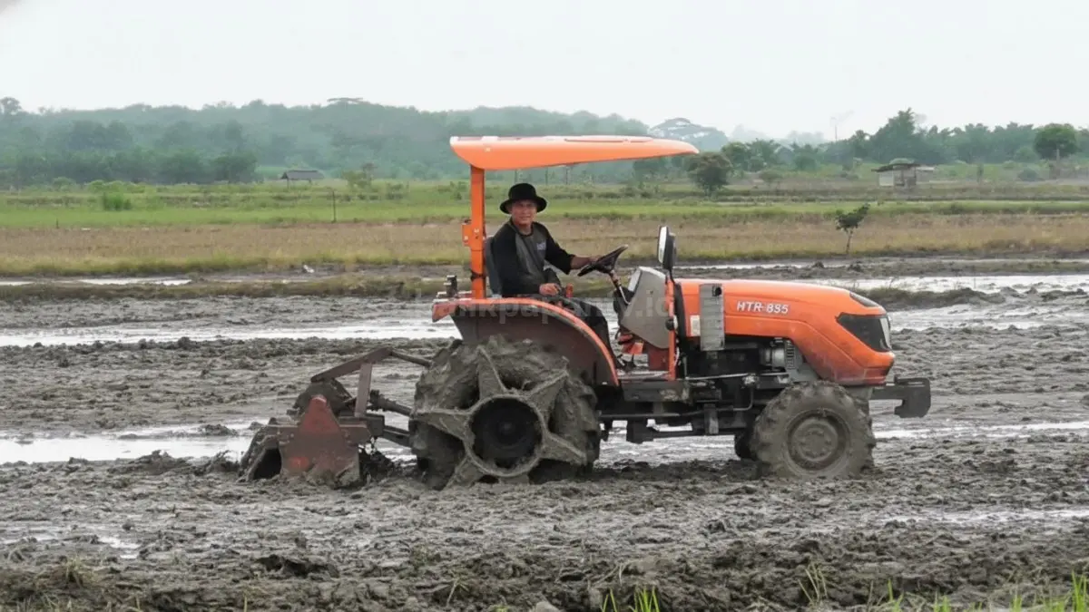 Aktivitas petani PPU menggunakan traktor bantuan untuk olah lahan lebih cepat