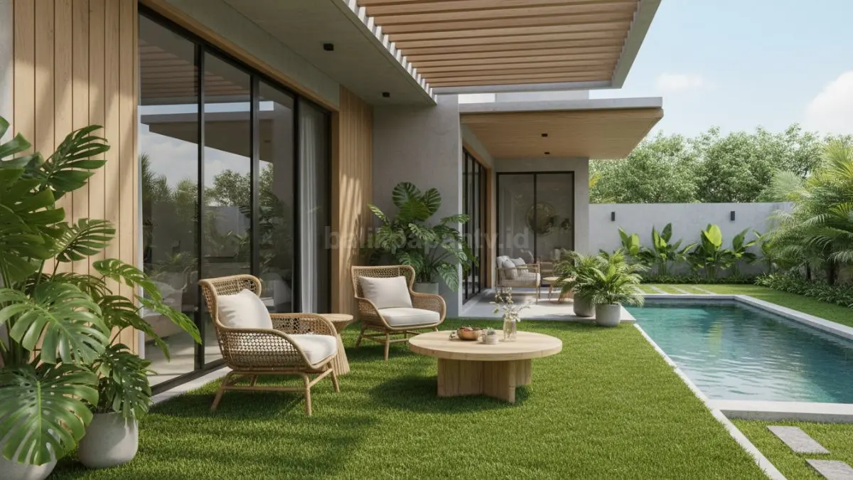 Area santai dengan karpet rumput

