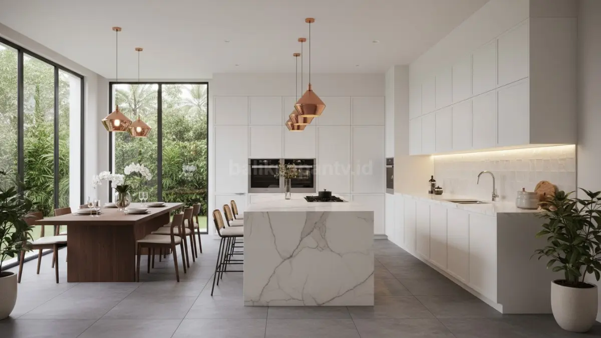 Dapur minimalis mewah modern dengan kitchen island elegan, inspirasi rumah masa kini