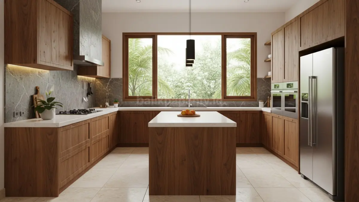  Dapur Natural Modern dengan Tekstur Kayu dan Batu