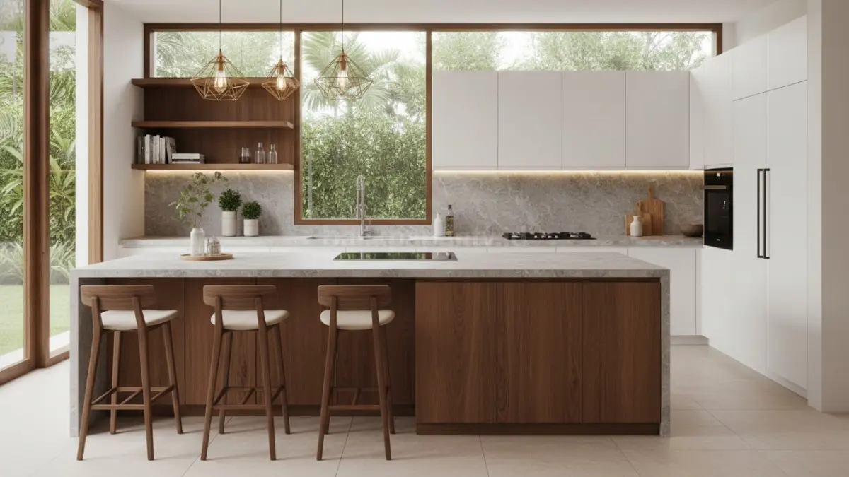 Dapur Terbuka dengan Kitchen Island Multifungsi